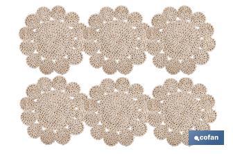 Bajoplatos con formas circulares | Packs de 6 salvamanteles individuales | Material: fibra natural | Diámetro: 35 cm | Decoración única y protección para la mesa - Cofan