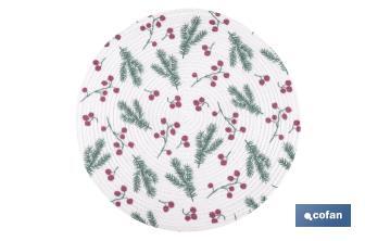 Bajoplatos redondos de Navidad | Diseño con ramas verdes y bayas rojas | Packs de 6 salvamanteles individuales | Diámetro: 38 cm - Cofan