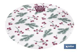 Bajoplatos redondos de Navidad | Diseño con ramas verdes y bayas rojas | Packs de 6 salvamanteles individuales | Diámetro: 38 cm - Cofan