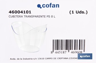 Cubitera transparente para mantener fría la bebida | Capacidad: 8 litros | Para fiestas, eventos y restauración - Cofan
