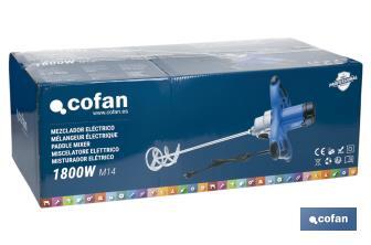 Cofan Paddle mixer for mixing paint and mortar | Electric stirrer | M14 paddle connection | Mixing paddle included | 2 speeds | Power: 1,800W - Cofan
