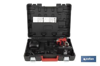 Atornillador percutor de impacto sin escobillas | Para puntas 1/4" Hex | Control de velocidad variable | Maletín, batería Li-ion de 20V y 2,0 Ah y cargador incluido - Cofan
