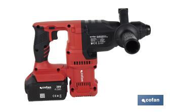 Martillo perforador SDS Plus sin escobillas multifunción | Taladra, percute y cincela | Incluye: maletín con accesorios, portabrocas automático con adaptador SDS PLUS, batería Li-Ion de 20 V y cargador - Cofan