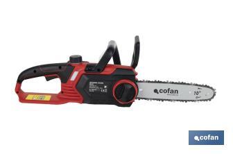 Kit de motosierra a batería con dos baterías de litio 20 V 4.0 Ah | Motosierra sin escobillas | Espada de 10" | Eficiencia y precisión en cortes de madera - Cofan