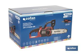 Kit de motosierra a batería con dos baterías de litio 20 V 4.0 Ah | Motosierra sin escobillas | Espada de 10" | Eficiencia y precisión en cortes de madera - Cofan