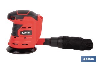 Lijadora orbital a batería | Velocidad de 10.000 rpm | Almohadilla de Ø125 mm con sistema de fijación por velcro | Disponible con y sin batería y cargador - Cofan
