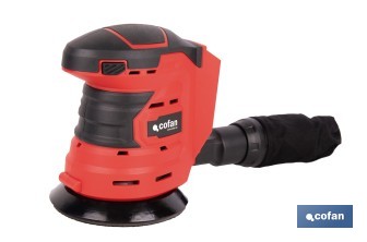 Lijadora orbital a batería | Velocidad de 10.000 rpm | Almohadilla de Ø125 mm con sistema de fijación por velcro | Disponible con y sin batería y cargador - Cofan