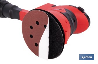 Lijadora orbital a batería | Velocidad de 10.000 rpm | Almohadilla de Ø125 mm con sistema de fijación por velcro | Disponible con y sin batería y cargador - Cofan