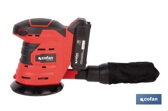 Lijadora orbital a batería | Velocidad de 10.000 rpm | Almohadilla de Ø125 mm con sistema de fijación por velcro | Disponible con y sin batería y cargador - Cofan