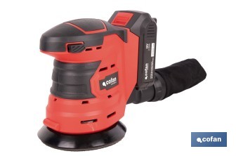 Lijadora orbital a batería | Velocidad de 10.000 rpm | Almohadilla de Ø125 mm con sistema de fijación por velcro | Disponible con y sin batería y cargador - Cofan