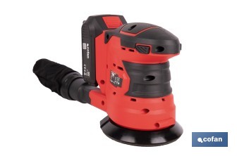 Lijadora orbital a batería | Velocidad de 10.000 rpm | Almohadilla de Ø125 mm con sistema de fijación por velcro | Disponible con y sin batería y cargador - Cofan