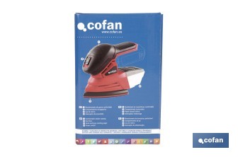 Lijadora Mouse a batería 20 V | Base de 10 x 14 cm | 11.000 rpm | Incluye caja de polvo y 3 hojas de lija | Disponible con y sin batería y cargador - Cofan