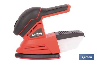 Lijadora Mouse a batería 20 V | Base de 10 x 14 cm | 11.000 rpm | Incluye caja de polvo y 3 hojas de lija | Disponible con y sin batería y cargador - Cofan