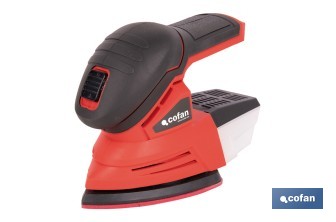 Lijadora Mouse a batería 20 V | Base de 10 x 14 cm | 11.000 rpm | Incluye caja de polvo y 3 hojas de lija | Disponible con y sin batería y cargador - Cofan