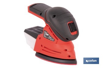 Lijadora Mouse a batería 20 V | Base de 10 x 14 cm | 11.000 rpm | Incluye caja de polvo y 3 hojas de lija | Disponible con y sin batería y cargador - Cofan