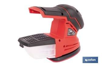 Lijadora Mouse a batería 20 V | Base de 10 x 14 cm | 11.000 rpm | Incluye caja de polvo y 3 hojas de lija | Disponible con y sin batería y cargador - Cofan