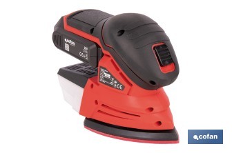 Lijadora Mouse a batería 20 V | Base de 10 x 14 cm | 11.000 rpm | Incluye caja de polvo y 3 hojas de lija | Disponible con y sin batería y cargador - Cofan