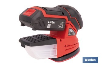 Lijadora Mouse a batería 20 V | Base de 10 x 14 cm | 11.000 rpm | Incluye caja de polvo y 3 hojas de lija | Disponible con y sin batería y cargador - Cofan