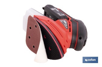 Lijadora Mouse a batería 20 V | Base de 10 x 14 cm | 11.000 rpm | Incluye caja de polvo y 3 hojas de lija | Disponible con y sin batería y cargador - Cofan