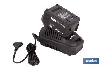 Pack de cargador 20 V 4.5 A + Batería 20 V 4.0 Ah Li-Ion | Compatible con sistema 1 for All | Protección contra sobrecarga y larga duración - Cofan