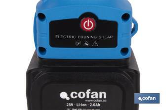 Tijeras de Podar Eléctricas | Funcionamiento a Batería Li-ion 25 V 2 Ah - Cofan