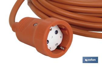 Prolongador de cable bipolar IP 44 | Con toma de tierra lateral | Cable de 10 y 25 metros color naranja - Cofan