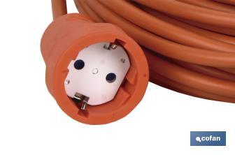 Prolongador de cable bipolar IP 44 | Con toma de tierra lateral | Cable de 10 y 25 metros color naranja - Cofan