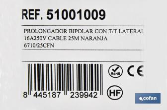 2-pole extension cord IP 44 | Side grounding connection | Orange cable of 10 and 25 metres - Cofan