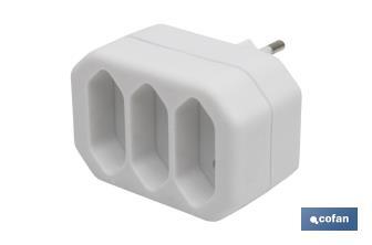 Three-Way Adapter with 2 poles | Font 3-way adapter | 10A - 250V - Cofan