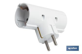 Two-way grounded Schuko socket adapter with 2 poles | White | 16A - 250V - Cofan