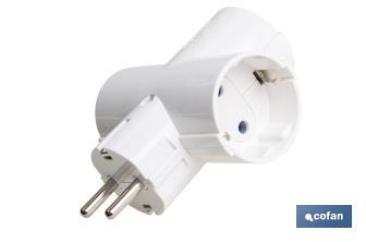 Three-way grounded Schuko socket adapter with 2 poles | White | 16A - 250V - Cofan