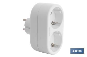 Adaptateur double Frontal Schuko | Couleur Blanche | 16 A - 250 V - Cofan