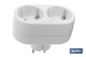 Two-way front Schuko socket adapter | White | 16A - 250V - Cofan