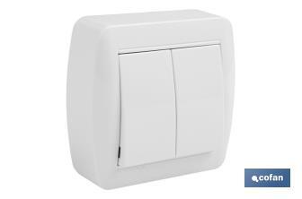 Surface mounted double light switch | Atlantis Model | White | 10A - 250V - Cofan