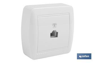 Surface mounted RJ11 telephone socket | Atlantis Model | White | 10A - 250V - Cofan