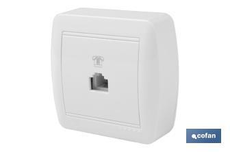 Surface mounted RJ11 telephone socket | Atlantis Model | White | 10A - 250V - Cofan