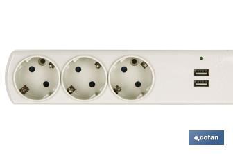 3-socket power strip | It includes 2 USB ports | Cable length: 1.5 metres - Cofan