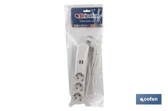 3-socket power strip | It includes 2 USB ports | Cable length: 1.5 metres - Cofan