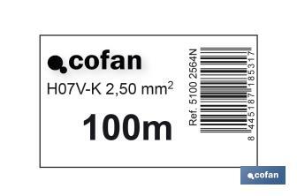 Rollo de Cable Eléctrico H07V-K | Sección de cable de varias medidas | Longitud: 100 m | Color: Negro - Cofan