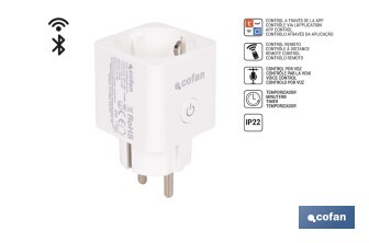 Ficha inteligente com ligação WiFi e Bluetooth | Aplicação Smart Life ou Tuya | Compatível com Alexa e Google | Controlo remoto | Com proteção infantil - Cofan