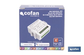 Relé individual WiFi inteligente | Automatiza interruptores o enchufes | Funcionamiento con aplicación Smart Life o Tuya | Compatible con Alexa y Google | 16 A/3520 W | Conectividad WiFi - Cofan