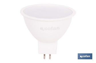 Lámpara LED COB GU-5.3 5W | 4000 K Luz Neutra | 420 lúmenes | Ángulo de 110° | 12V DC | Ahorro Energético del 90% | +50.000 Encendidos | 20.000h de Vida - Cofan