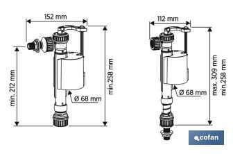 Robinet d'Alimentation | WC 2 en 1 | Latéral ou Inférieur | Modèle Arauca | Fermeture par Piston - Cofan