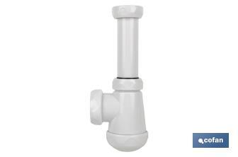 Small Bottle Trap | Extensible Siphon 1" 1/4 Fitting | 40mm Outlet | With Ø32mm Conical Reduction Gasket | Ø70 Basin-Bidet Valve - Cofan