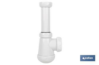 Small Bottle Trap | Extensible Siphon 1" 1/4 Fitting | 40mm Outlet | With Ø32mm Conical Reduction Gasket | Ø70 Basin-Bidet Valve - Cofan