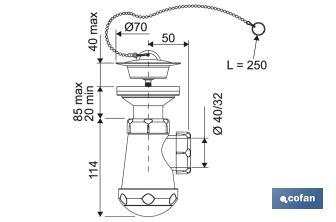 Sifón de Botella Corto | Extensible | Racor de 1" 1/4 | Con Salida de 40 mm | Junta Cónica reductora de Ø32 mm - Cofan