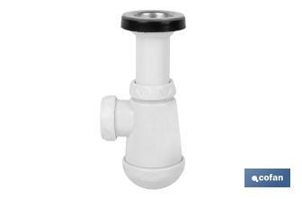 Siphon Bouteille | Avec Sortie de Ø40 mm | Avec Raccord de 1" 1/2 x 70 | Valve pour Lavabo et Bidet | Fabriqué en Polypropylène - Cofan