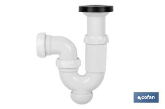 P-Trap | With Ø40mm Outlet | With 1" 1/2 x 70 Fitting | Basin and Bidet Valve | Polypropylene | Ø32mm Conical Reduction Gasket - Cofan