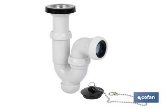 P-Trap | With Ø40mm Outlet | With 1" 1/2 x 70 Fitting | Basin and Bidet Valve | Polypropylene | Ø32mm Conical Reduction Gasket - Cofan