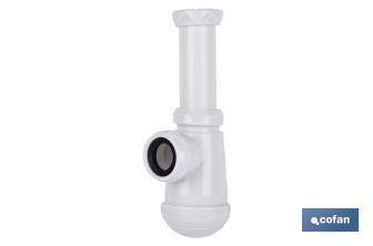 Sifão de garrafa | Com saída de Ø40 mm | Com Racor 1 "1/2 x 70 | Válvula para lavatório e bidé | Fabricado em Polipropileno - Cofan